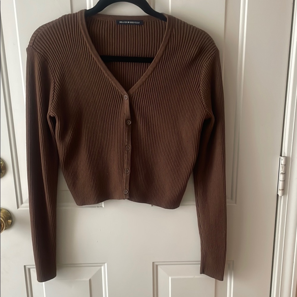 Chocolate Brown Cropped Cardigan Sweater